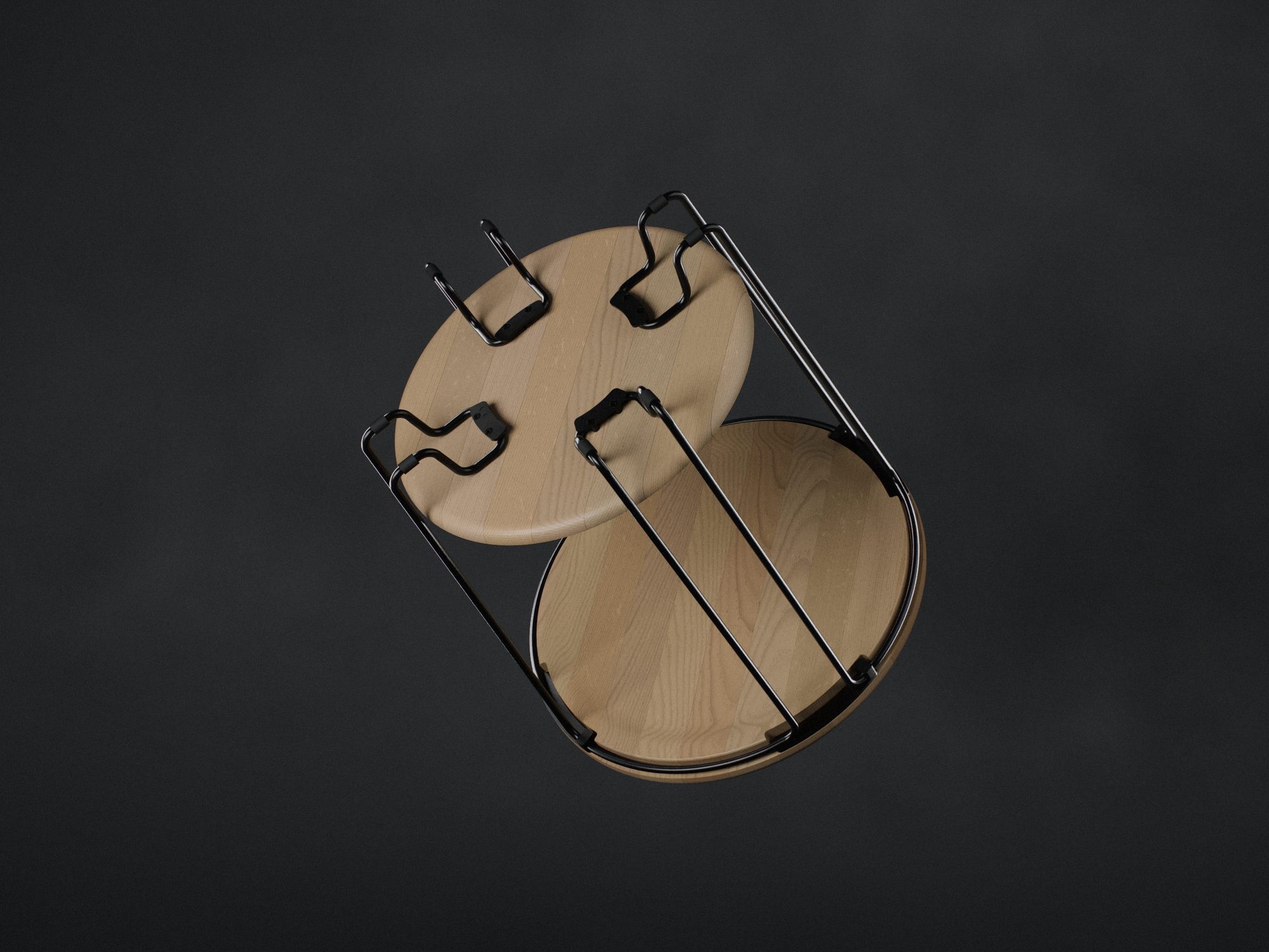 The table seen from below on graphite, showing the four wire pieces meeting under the shelf